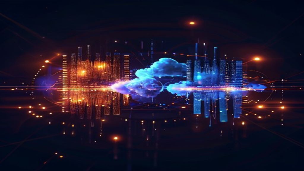 Two glowing voice waveforms on a dark violet background — one local CPU neural voice in amber, one premium cloud voice in blue-white — with stacked audio effect rings rippling outward