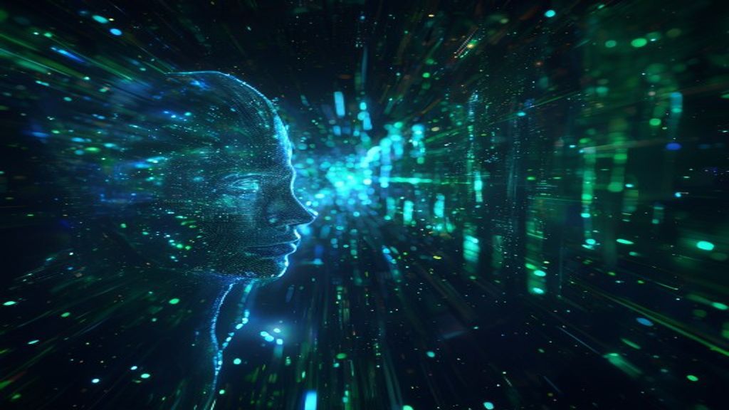 Holographic AI characters materializing in a dynamic casting room