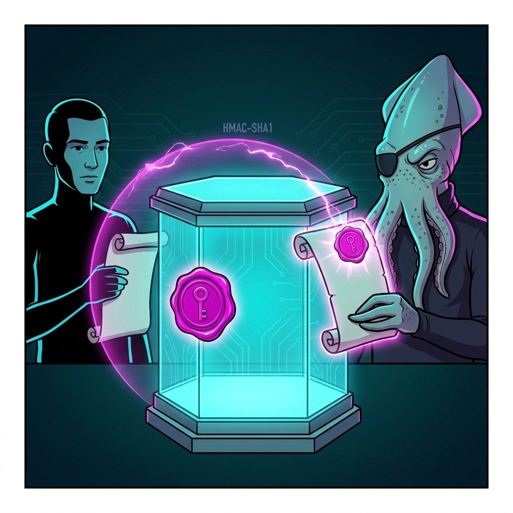 HMAC-SHA1 signing vault relay — the dashboard never touches the fleet directly