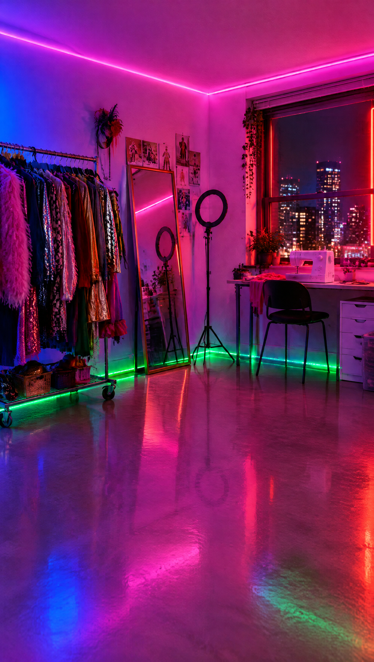 Marguerite Vallée's costume studio, an AI-generated set built for her Halloween reveals