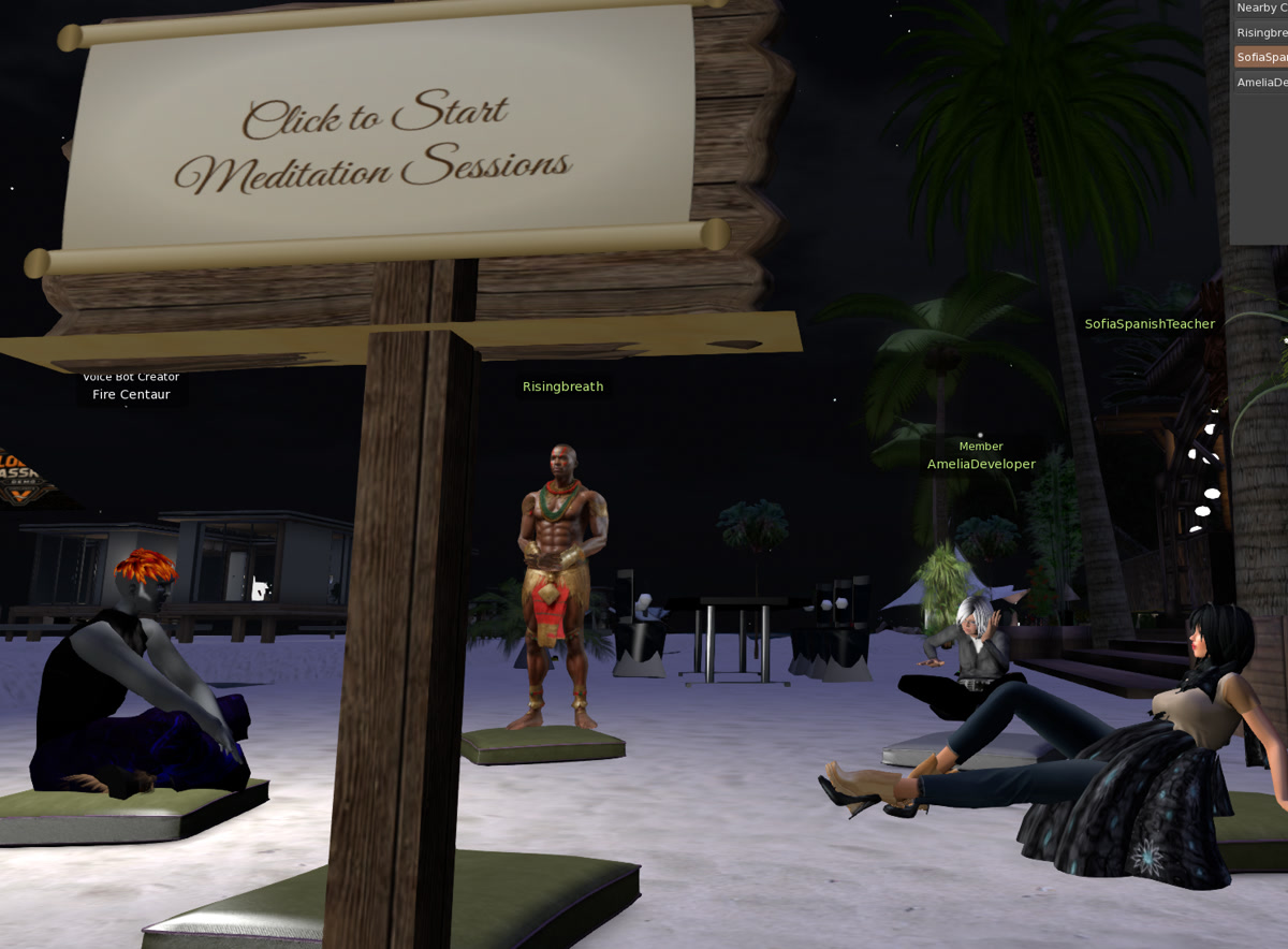 RisingBreath meditation bot guiding a session in Second Life